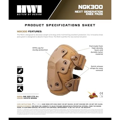 HWI Gear Next Generation Knee Pad for Protection: Combat, Mechanics, Construction, Hunting, Landscaping, Outdoor Survival, Heavy Duty Industrial Grade, Adjustable