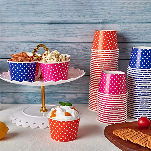 150 Pack 8oz Ice Cream Cups - Disposable Paper Cups Pink Blue Orange 8oz