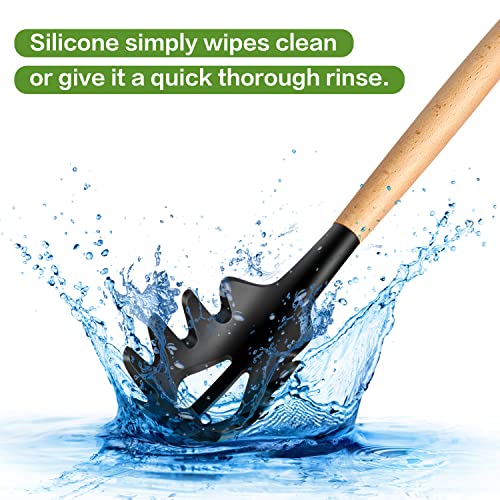 12" Wooden Handle Silicone Pasta Fork - Food Grade, BPA Free