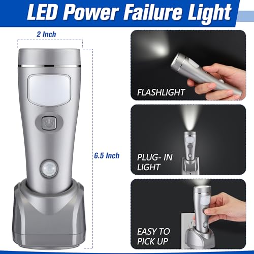 Enhon 3 Pack Rechargeable 4-in-1 LED Emergency Lights, Plug-in Flashlights with Motion Sensor Night Light, Auto-On Power Failure Light for Home, Hurricane, and Outage Supplies