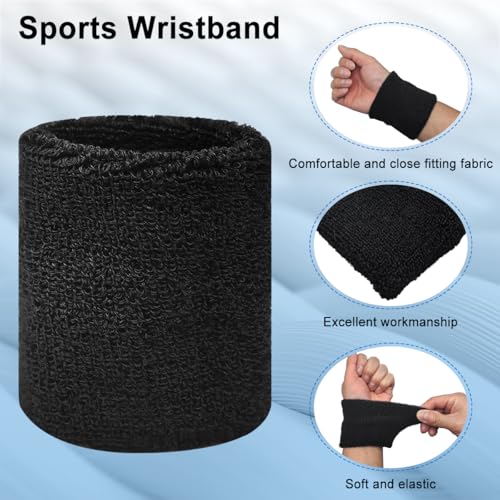 Wrist Sweat Bands - 6 Pack Elastic 3.15" Black for Sports