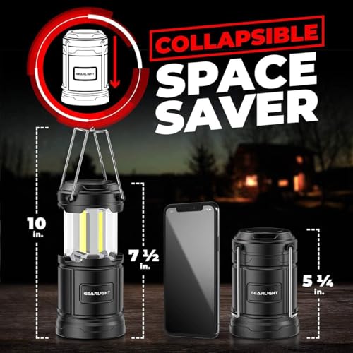 GearLight Rechargeable Camping Lantern - Black, 2 Pack, Magnetic & Foldable Hook