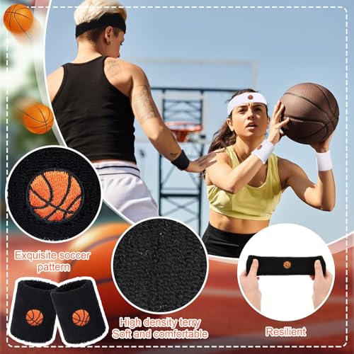 Basketball Sweatband Set - Headband & Wristbands - Black/White