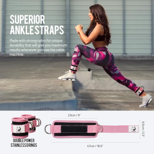 Ankle Strap for Cable Machine - Adjustable Pink Cuff for Kickbacks