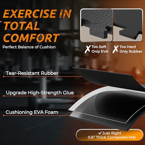 Thicker Rubber Gym Flooring Mat - 48 Sq Ft Interlocking Tiles