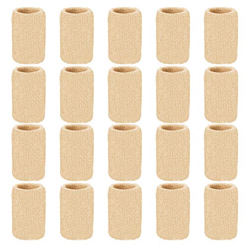 20 Pieces Finger Compression Sleeves - Elastic Thumb Brace for Arthritis Pain Relief - Beige