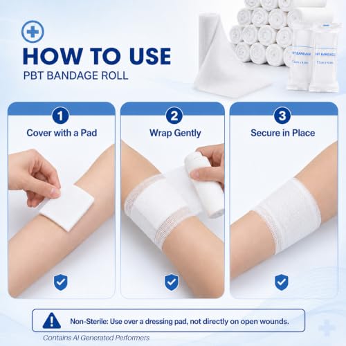 Gauze Rolls Bandages - 15 Pack, 3in x 4.9 Yards, Breathable Wrap