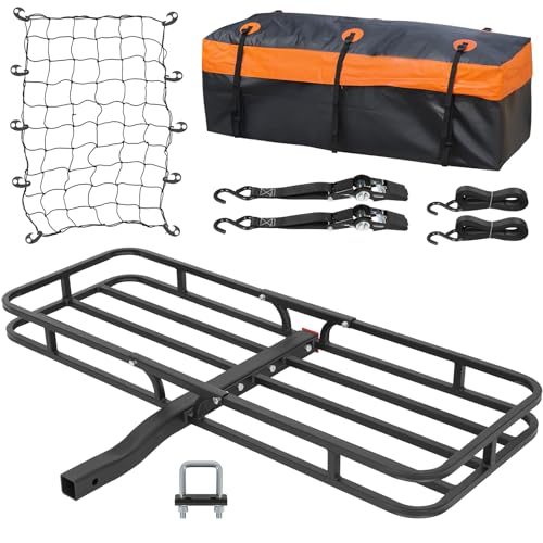 Hitch Mount Cargo Carrier Basket - 500LB Capacity with Waterproof Bag & Straps