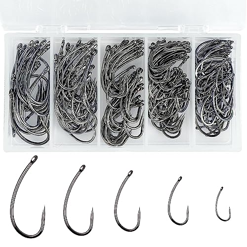 200pcs Barbless Fishing Hooks Kit for Carp, Bass, Trout, Fly Tying & Bait Rigs