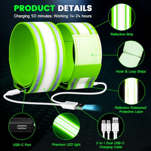 LED Reflective Armband for Running & Walking - Rechargeable Safety Light