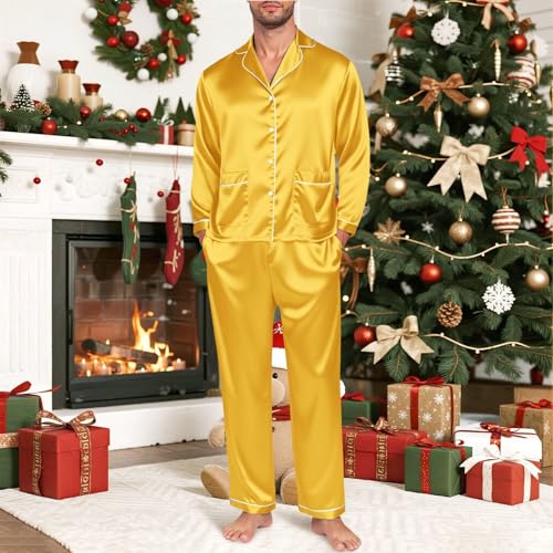 Silk Satin Christmas Family Pajamas - Long Sleeve, Yellow, Large