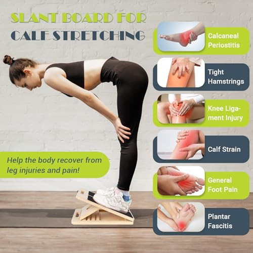 Portable Wooden Slant Board for Calf Stretching - 5 Angles, Non-Slip, 300 LBS Capacity