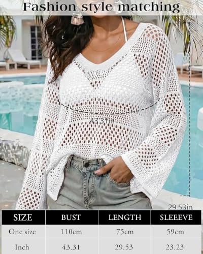 CoCozy White Crochet Bikini Cover Up for Women - Beach & Pool Vacation Wear, Size S-XL