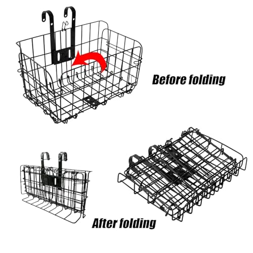Bicycle Front Basket - Folding Wire Basket with Handles - Black