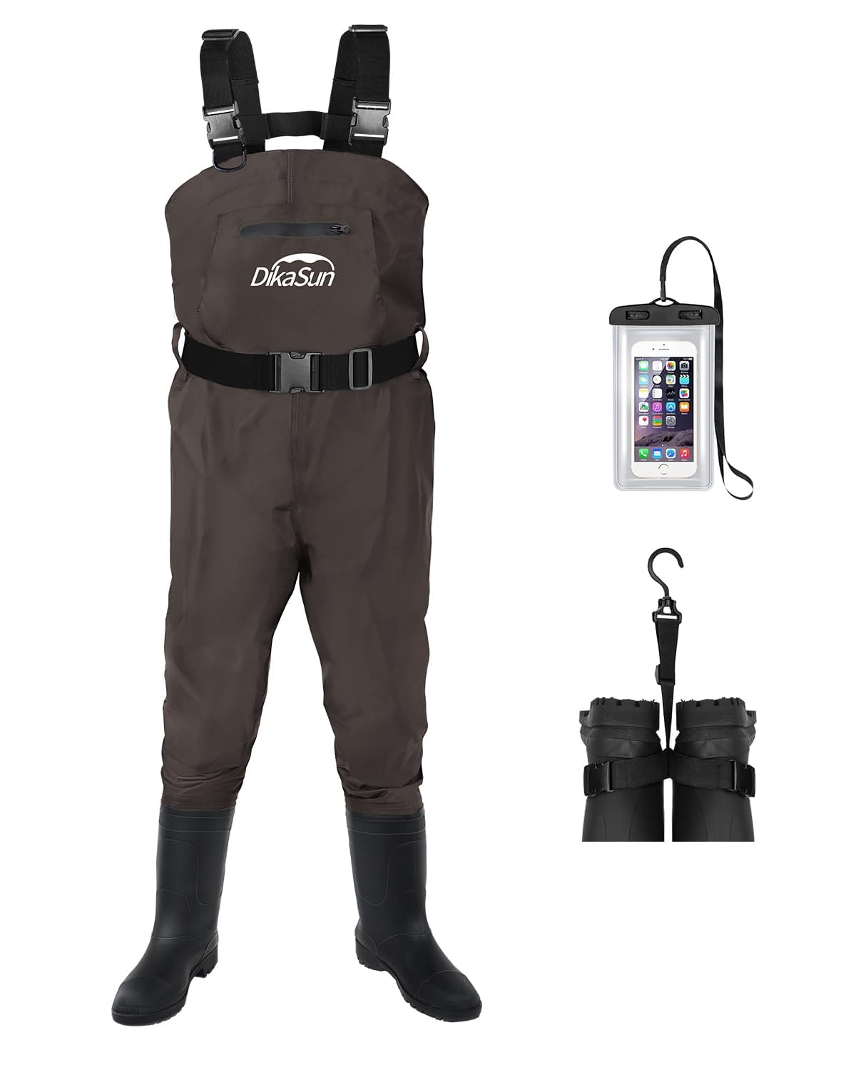 DikaSun Fishing Waders for Men & Women, Waterproof 2-Ply Nylon/PVC Chest Wader with Boots for Outdoor Sizes 4-13 Bootfoot(Brown, M10/W12)