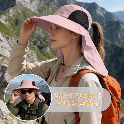 Sun Hat for Men & Women with Neck Flap UPF 50+ UV Protection Fishing Hat - Pink, Size 6 3/4-6 7/8, 1 Pack