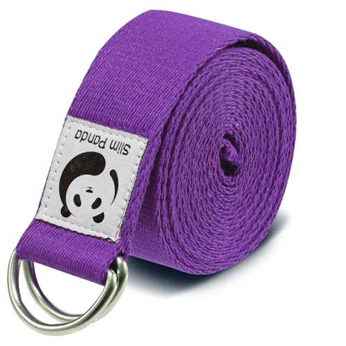 Yoga Strap for Stretching - 8 Feet Cotton with Adjustable D-Ring Buckle - Purple