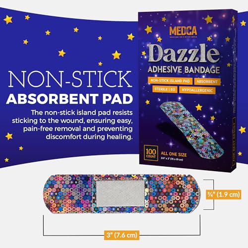 Glitter Bandages for Kids - 100 Count Adhesive Strips with Colorful Design