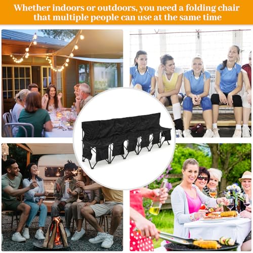 6 Seat Folding Soccer Bench - Portable Sports Team Seating with Storage - Black