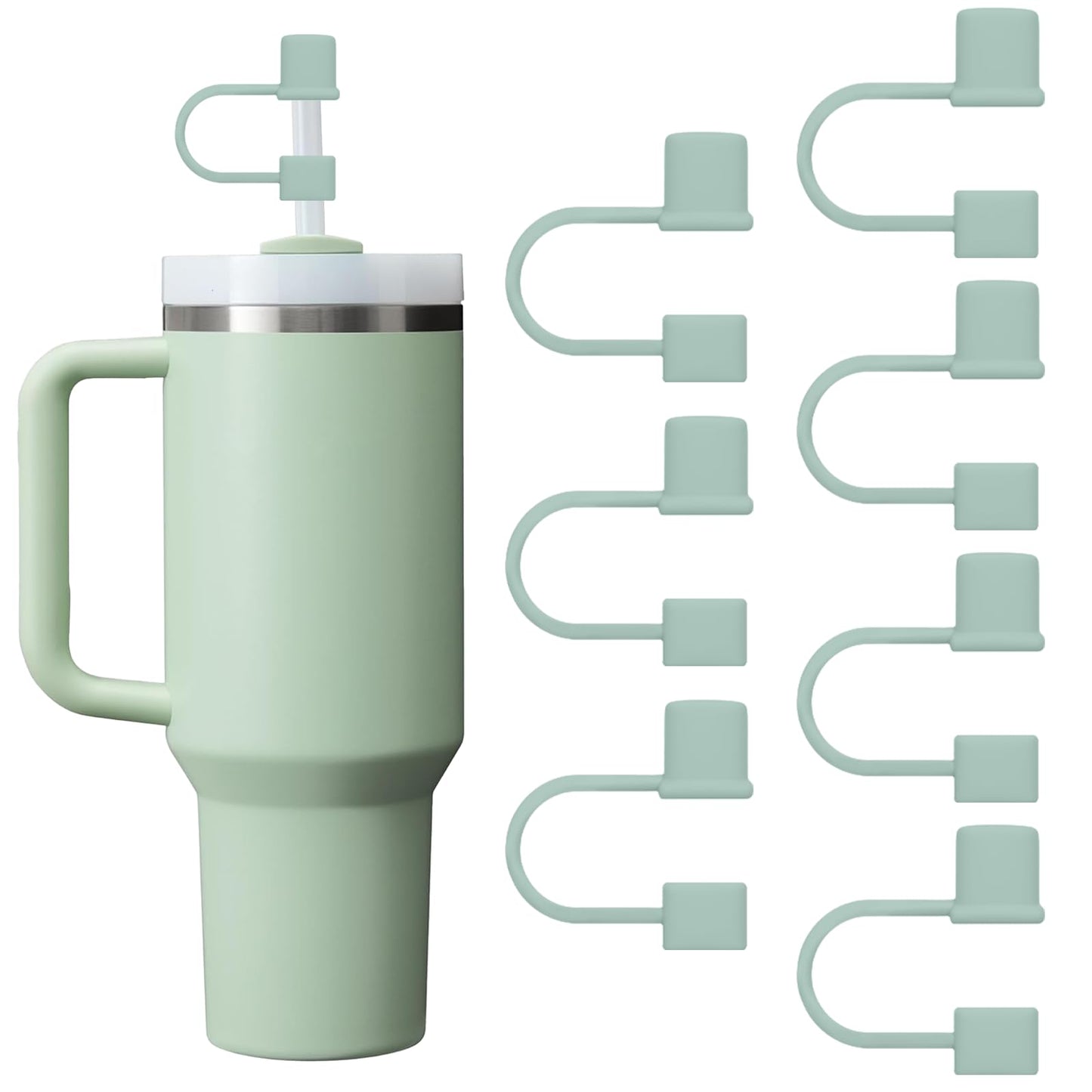 GGDECA 7Pcs Straw Cover Cap for Stanley Cup,Simple 10mm(0.4inch) Silicone Straw Toppers for Stanley 40&30oz Tumbler Accessories-Green