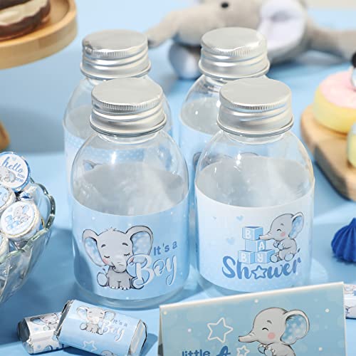 Elephant Baby Shower Water Bottle Labels - 39 Pcs Waterproof Wrappers - Blue