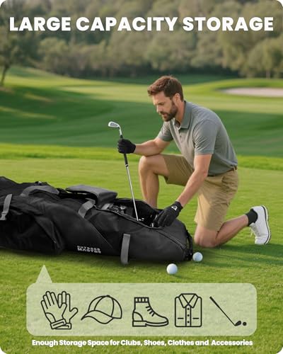 Padded Golf Travel Bag with Reinforced Wheels - Black, Large