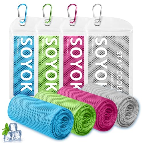 Cooling Towels 4-Pack - 40" x 12" Microfiber, Multicolor