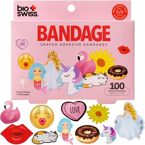 Girls Assorted Animal Food-Shaped Bandages, 100 Count - Fun, Latex-Free Wound Care