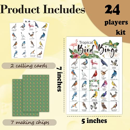 Bird Bingo Game Cards - 24 Players, Fun for Family Gatherings - White
