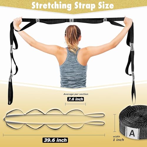 Yoga Stretching Strap with 10 Loops - Non-Elastic Physical Therapy Band - Black