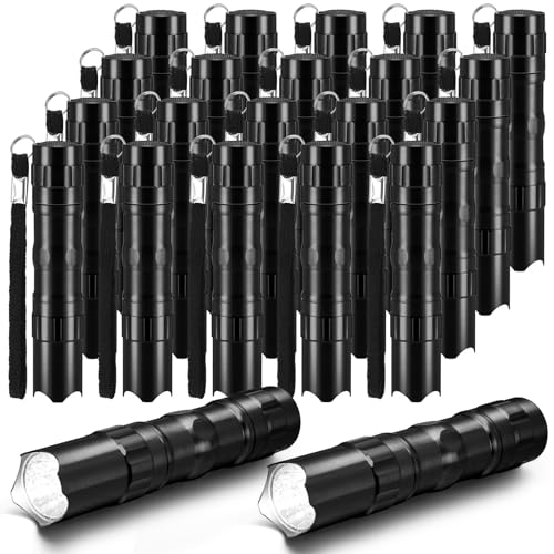 36 Pcs Mini Flashlights Bulk Bright Aluminum LED Handheld Torches with Lanyard Small LED Flashlights for Night Reading Emergency Hurricane Camping Hiking Halloween Party Favors(Black)