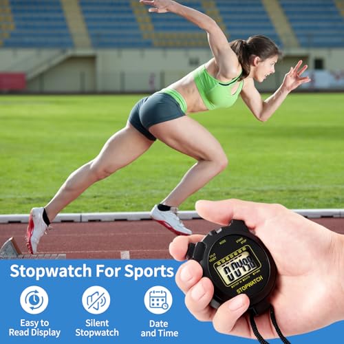 Digital Stopwatch Timer with Large Display - 2 Pack Black
