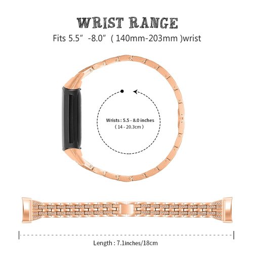 Chic Cute Bling Bands Compatible with Fitbit Charge 6/Charge 5 Fitness & Health Tracker,Rhinestone Dressy Bracelet Stainless Steel Metal Replacement Strap Wristbands Jewelry Strap Women (RoseGold)