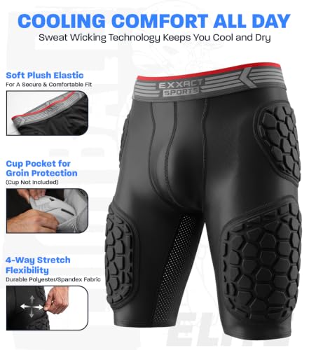 Exxact Sports Elite 5-Pad Adult Football Girdle Black Medium with Cup Pocket