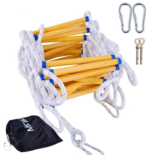 Rope Ladder,13.1FT Fire Escape 2 Story,Flame Retardant Safety with Hooks, Deploys Quickly,Portable and Reusable, Fire Escape Ladder Tested to 2000lbs