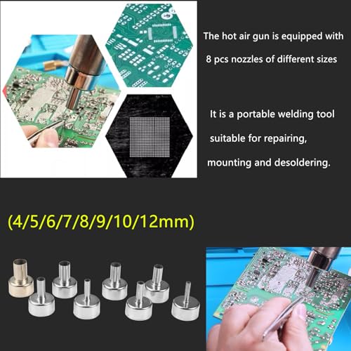 Hot Air Rework Station, 8018 Portable SMD Solder Station Heat Gun Digital Temperature Display with Nozzles Tweezers, ¡ÆC/¡ÆF Conversion