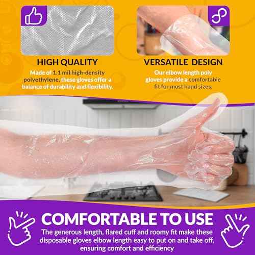 Disposable Elbow Gloves, 22 Inch Long. Clear Disposable Elbow Length Gloves for Food Handling, 1.1 mil HDPE
