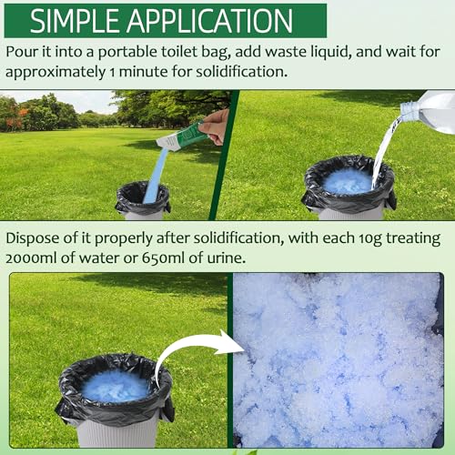Aussio 40pcs Portable Camping Toilet Gel Bags Absorbent Poo Powder for Hiking & Outdoor Use