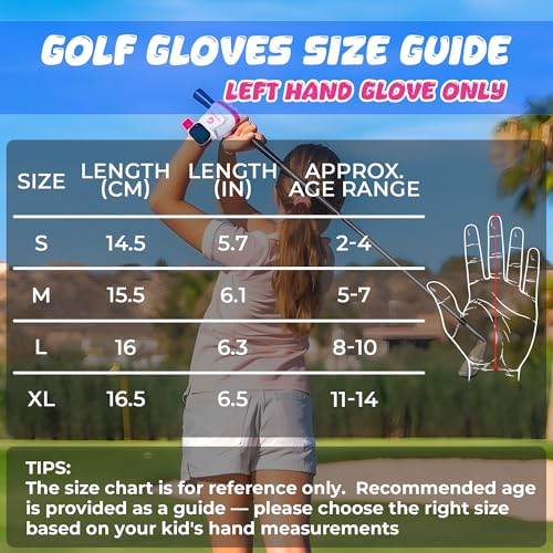 Kids Golf Glove - Left Hand Breathable Junior Glove, Medium Pink (Age 5-7)