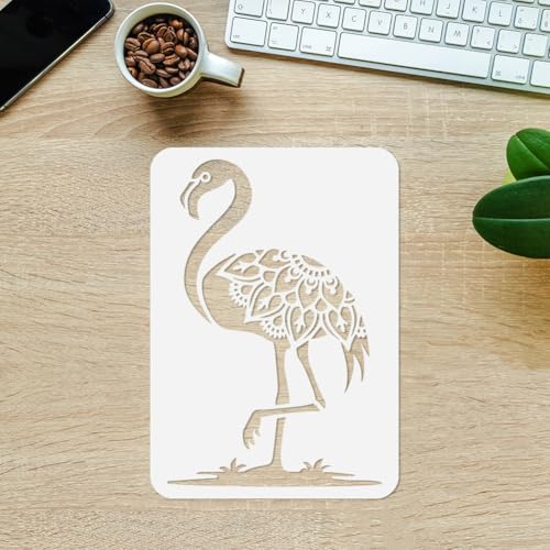 Flamingo Deco Wall Stencil Template 11.7 x 8.3 Inch Reusable Bird Stencil for Painting on Wood Wall Floor Fabric Furniture, Flamingo DIY Home Decor Craft Stencil