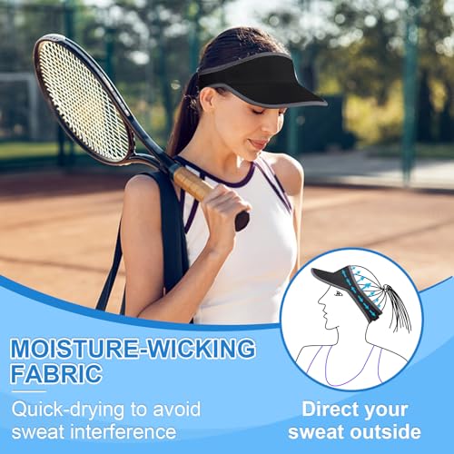 Sports Sun Visor Hat for Men & Women - Lightweight Quick-Dry - Black