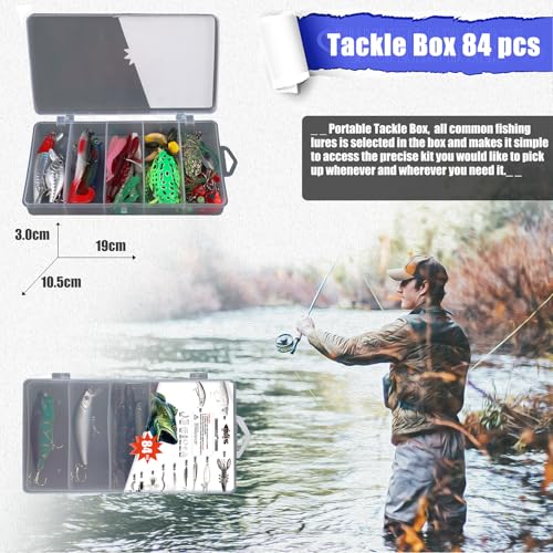 84pcs Fishing Lures Tackle Kit - Mixed Hard & Soft Baits with Portable Box
