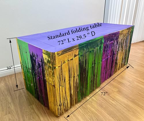 Mardi Gras Metallic Fringe Table Skirts - 2 Pack, 96 Inch