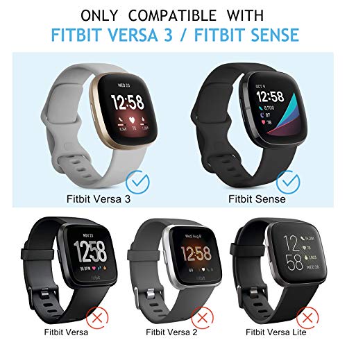 3 Pack Silicone Bands for Fitbit Sense & Versa 3 - Black/Navy Blue/Gray, Large