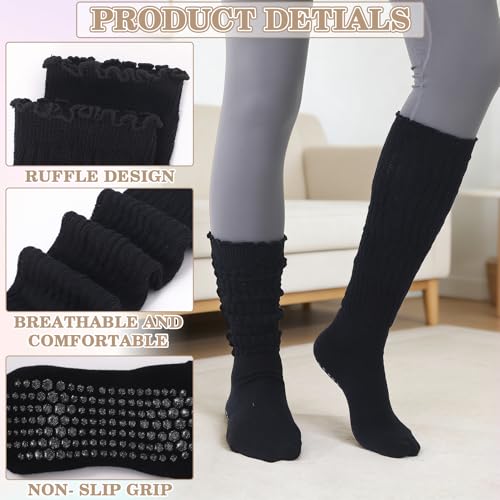 5 Pairs Slouchy Pilates Socks with Grips - White, Light Gray, Khaki, Dark Gray, Black