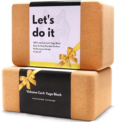 Cork Yoga Blocks 2 Pack - Natural Non-Slip Blocks, 9"x6"x4"
