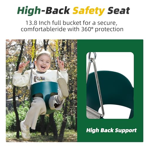 High Back Full Bucket Toddler Swing Seat with Coated Chains - Green