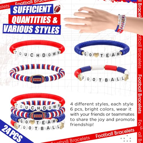 Football Friendship Bracelets - 24 Pcs Blue and Red Stackable Team Favors