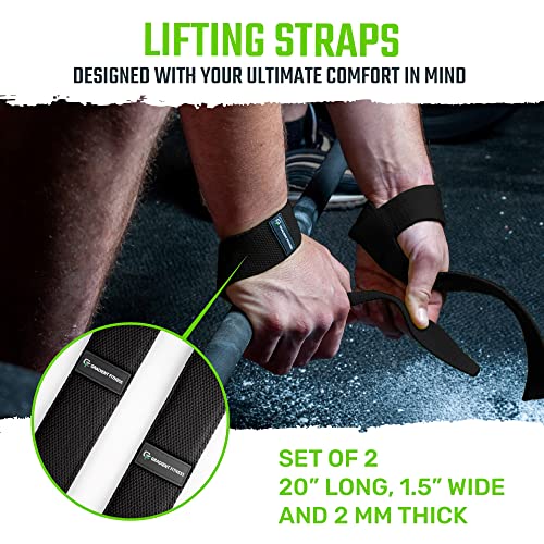 Padded Weight Lifting Straps for Deadlifts - Black - 20 Inch Pair