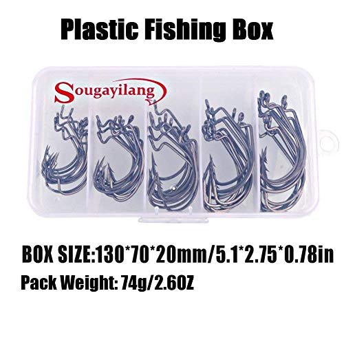 Weedless Fishing Hooks - High Carbon Steel Worm Hooks - 50PCS in Silver